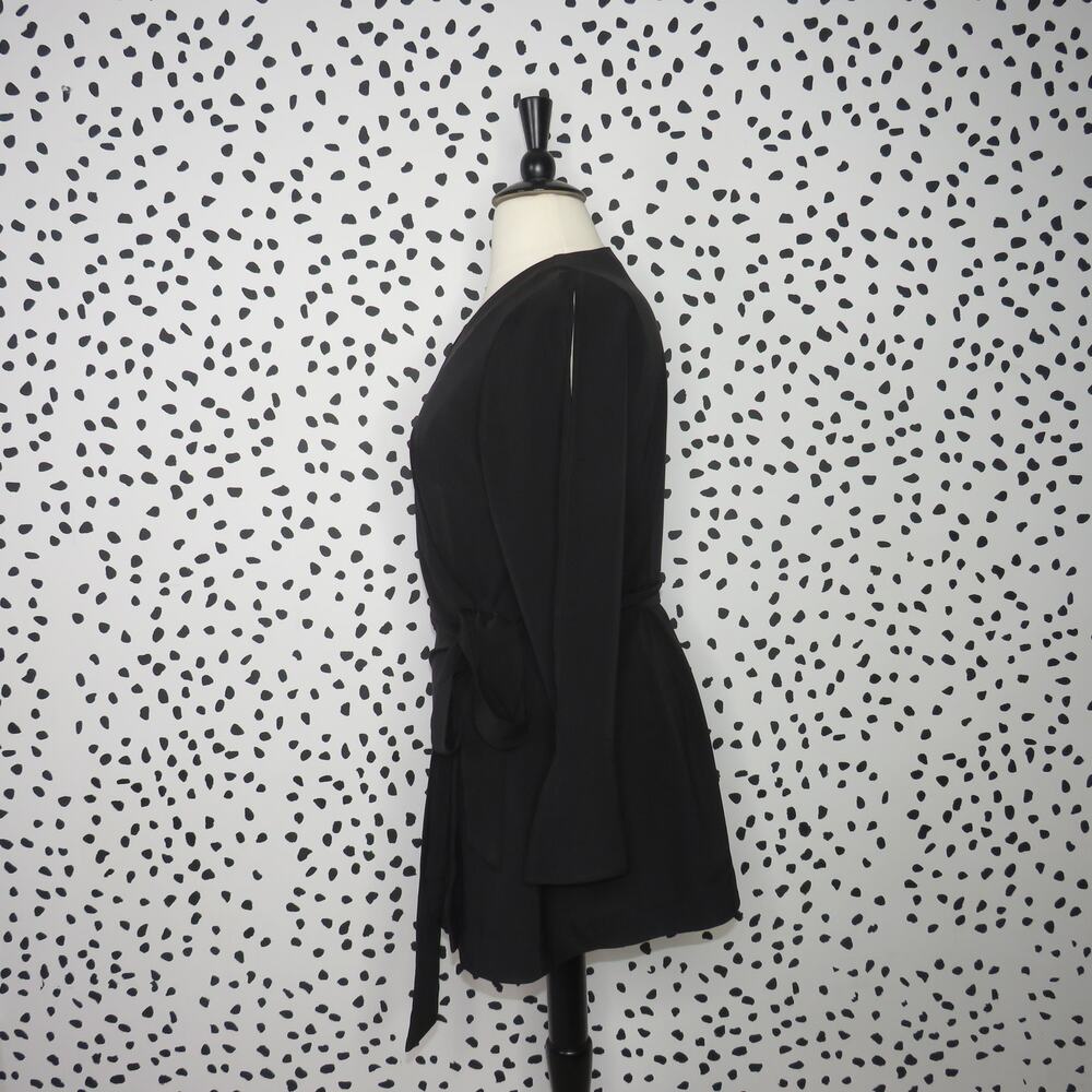 Eloquii Black Split Long Sleeve Tie Belt Wrap Top - Picture 6 of 12